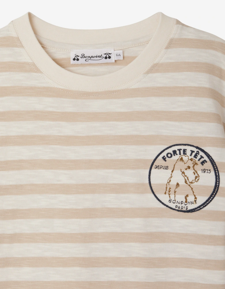 Boys Striped Eidan T-Shirt in Beige
