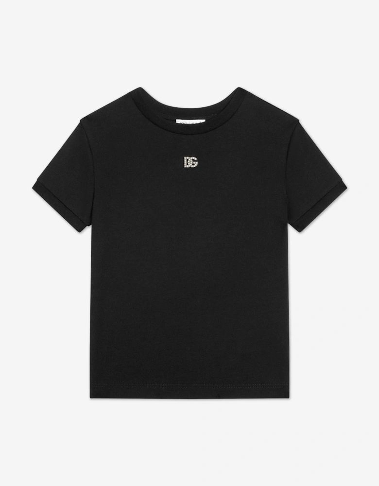Girls Diamante Logo T-Shirt in Black