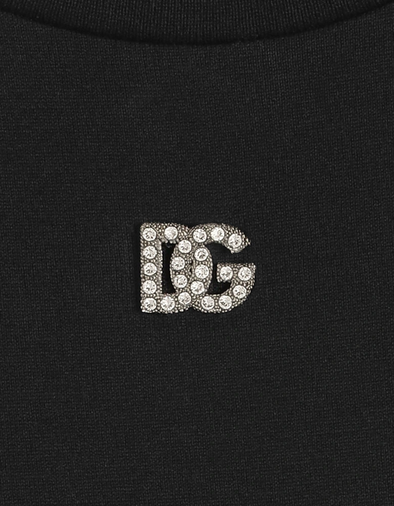 Girls Diamante Logo T-Shirt in Black