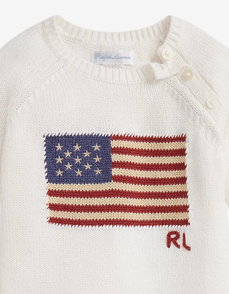 Baby Boys Cotton Flag Romper in Ivory