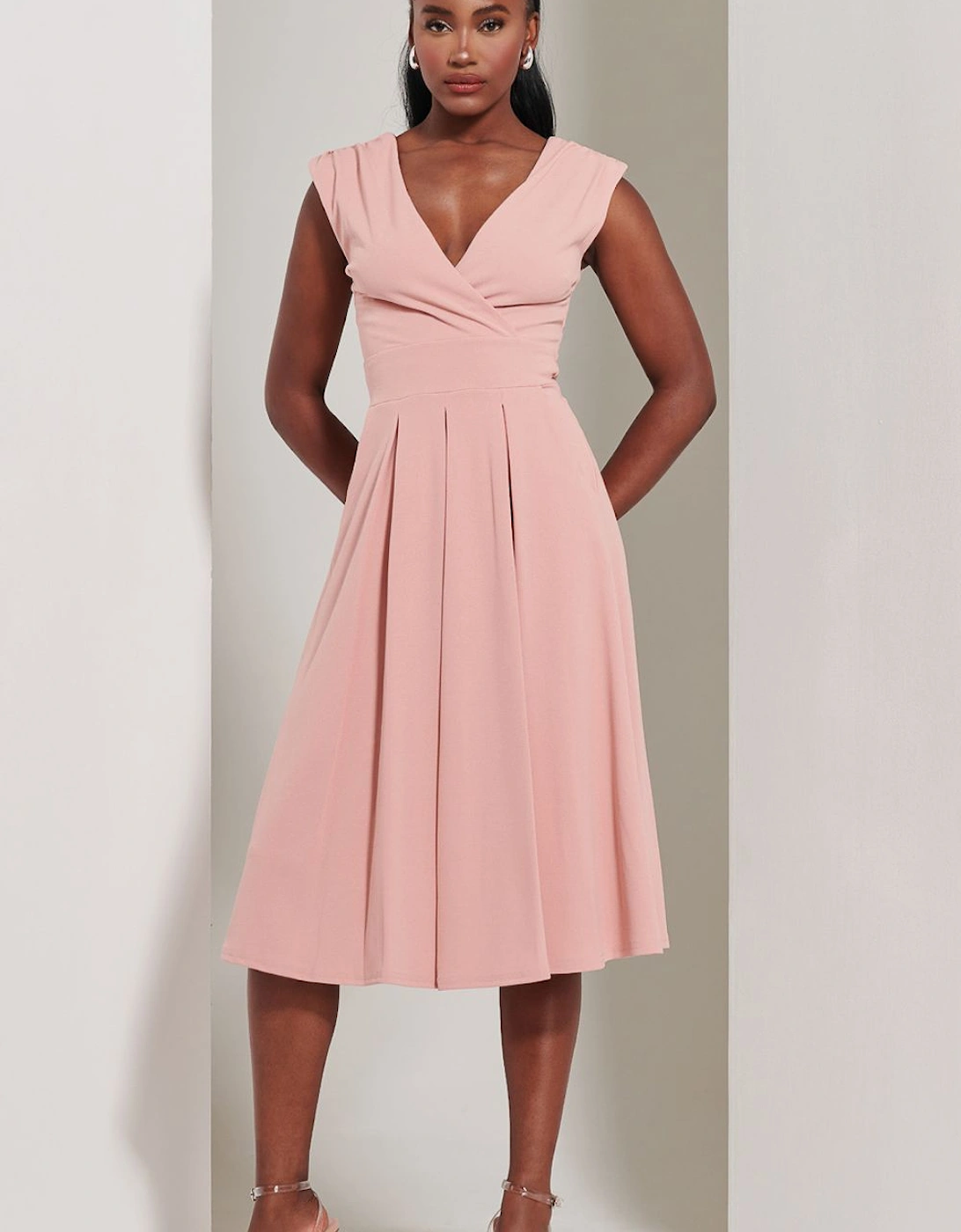 Yuina Scuba Pleated Flare Midi Dress, 2 of 1