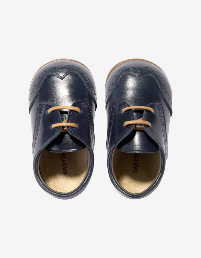 BABYWALKER Baby Boys Leather Lace Up Shoes in Navy