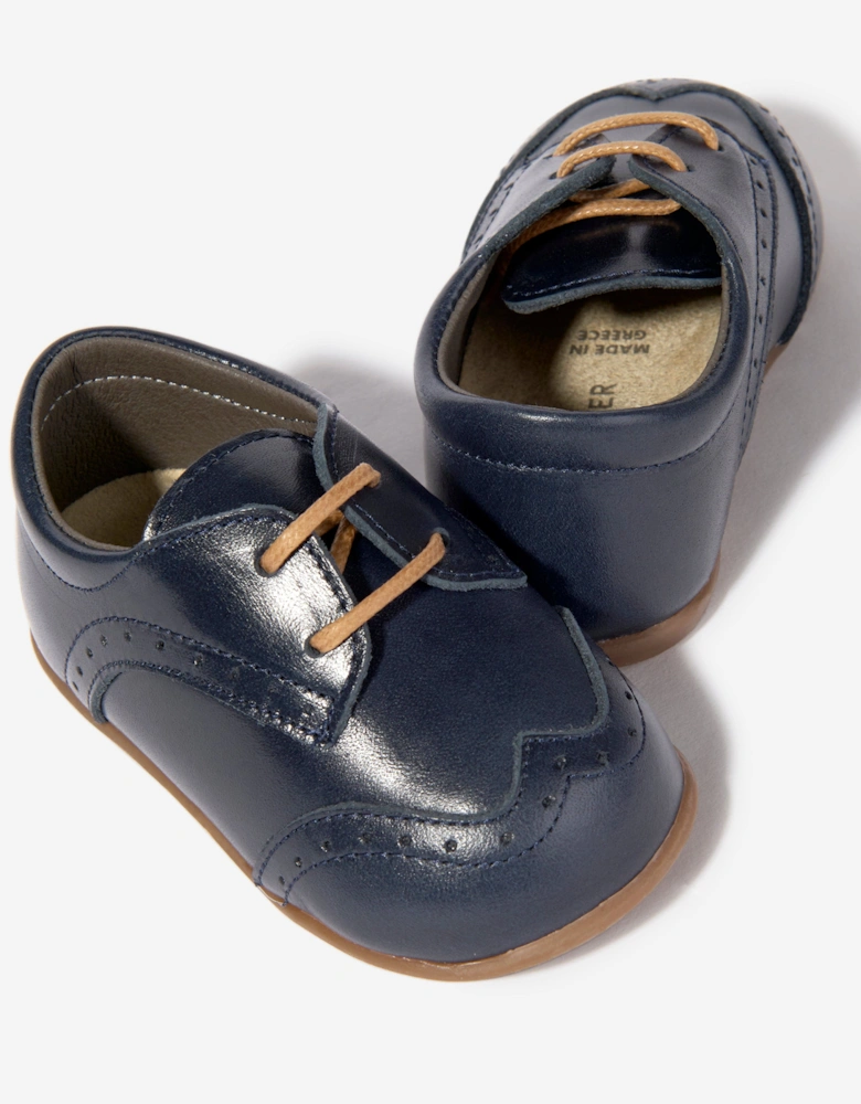 BABYWALKER Baby Boys Leather Lace Up Shoes in Navy