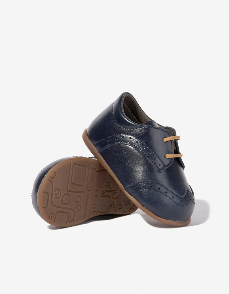 BABYWALKER Baby Boys Leather Lace Up Shoes in Navy