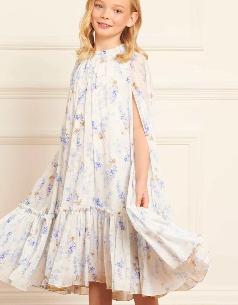 Girls Ophelia Ditsy Chiffon Cape Dress in White