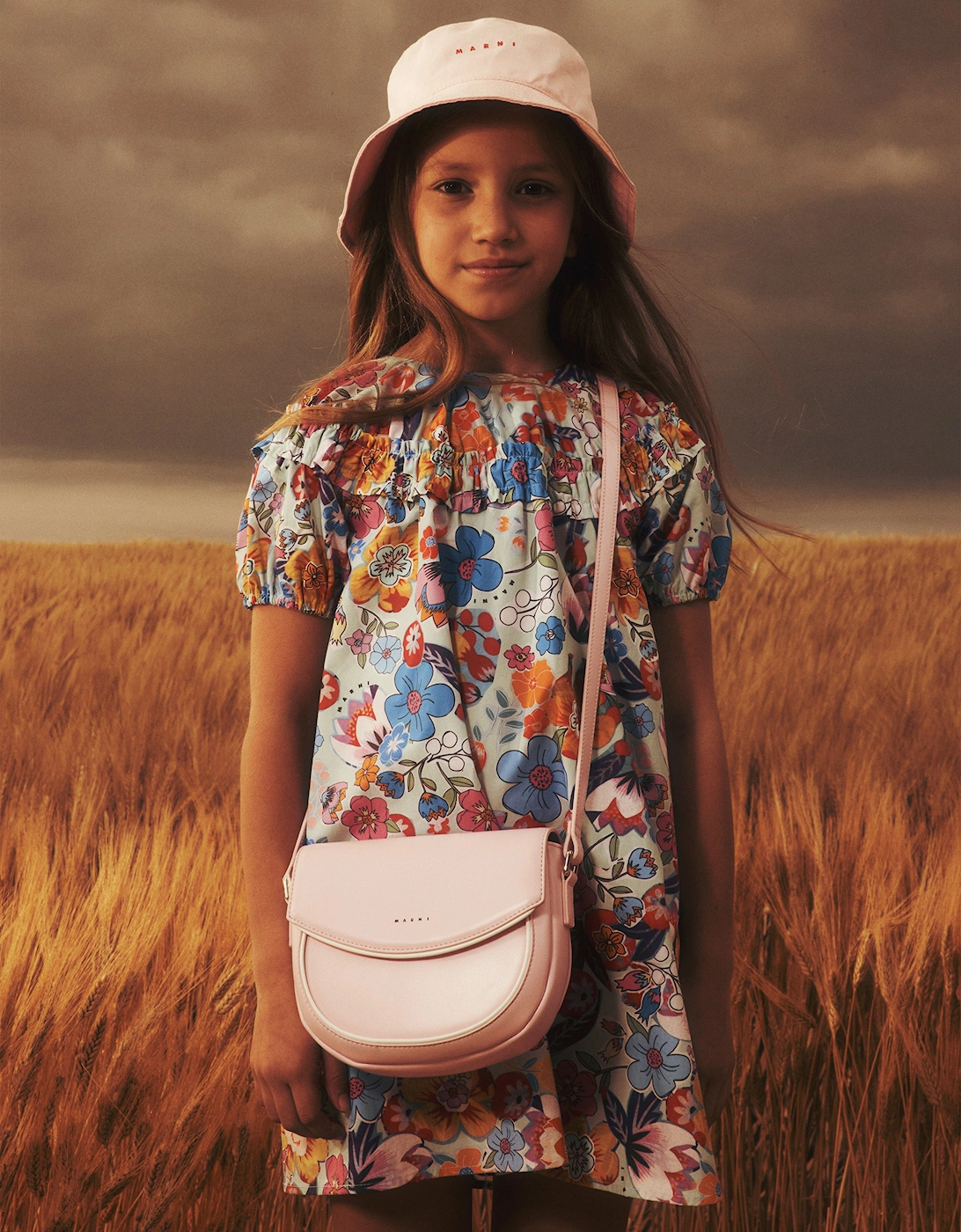Girls Cotton Floral Print Dress in Multicolour