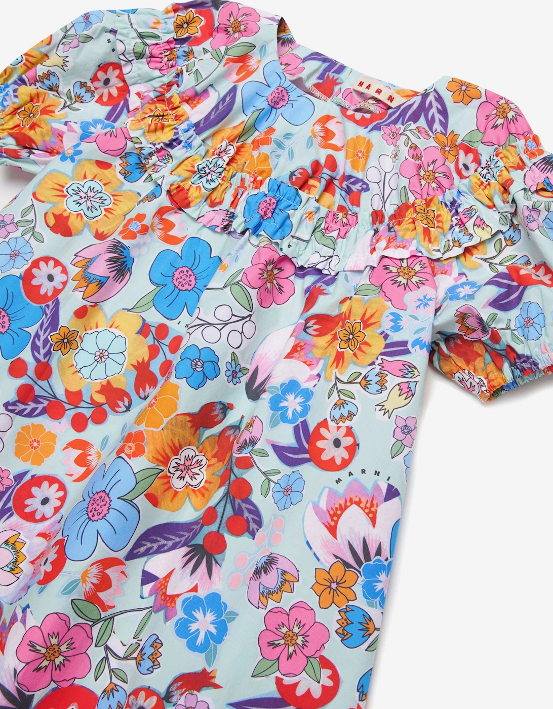 Girls Cotton Floral Print Dress in Multicolour