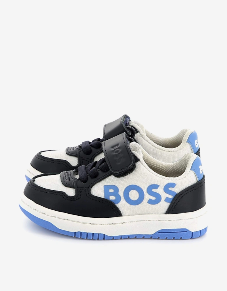 BOSS Boys Leather Logo Trainers in Navy
