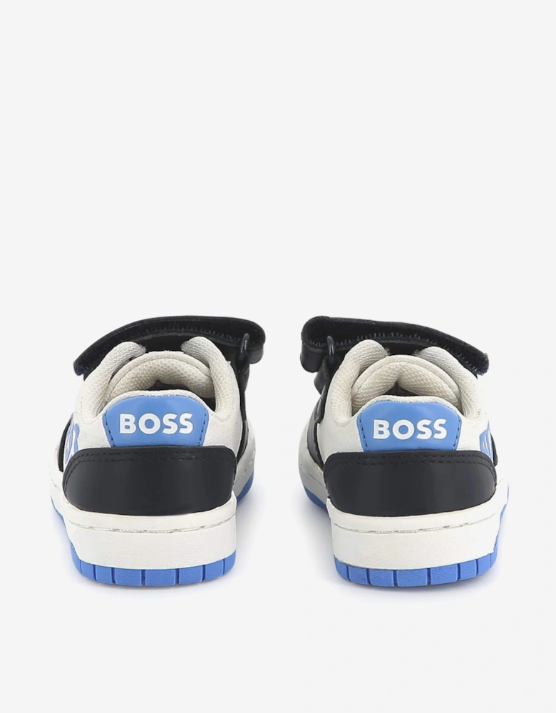BOSS Boys Leather Logo Trainers in Navy