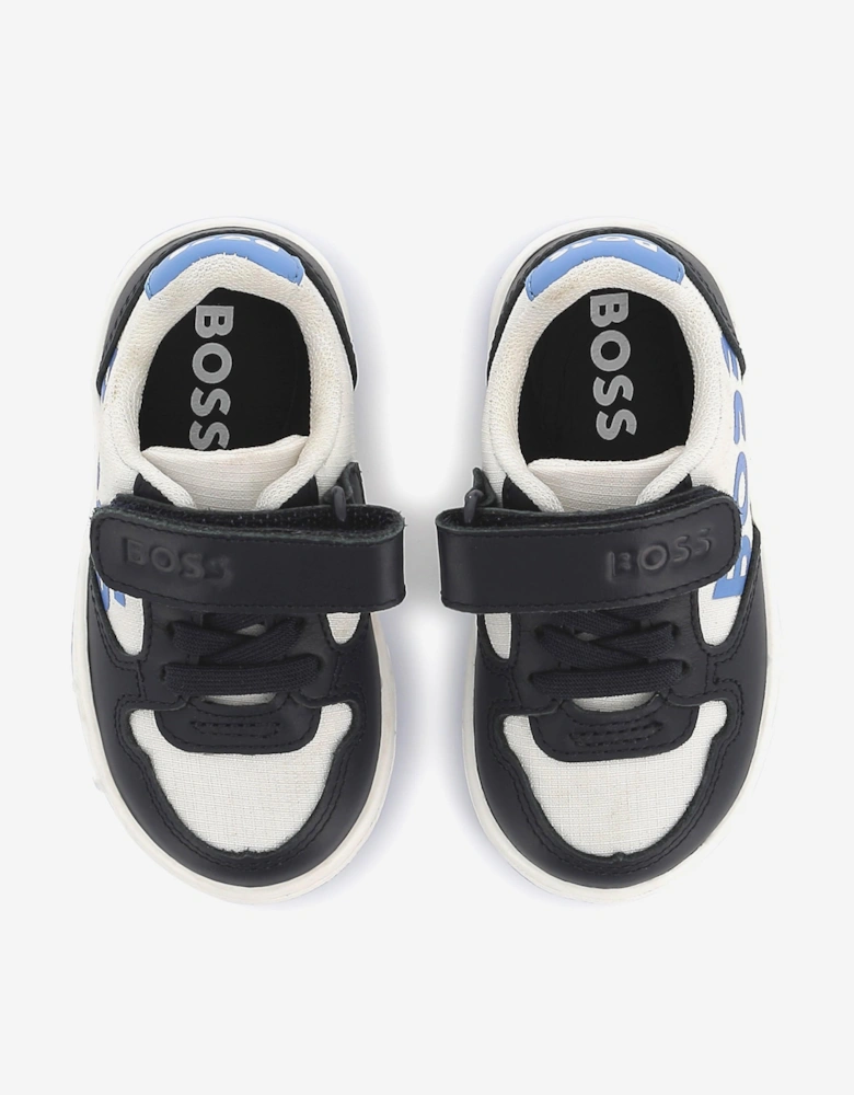 BOSS Boys Leather Logo Trainers in Navy