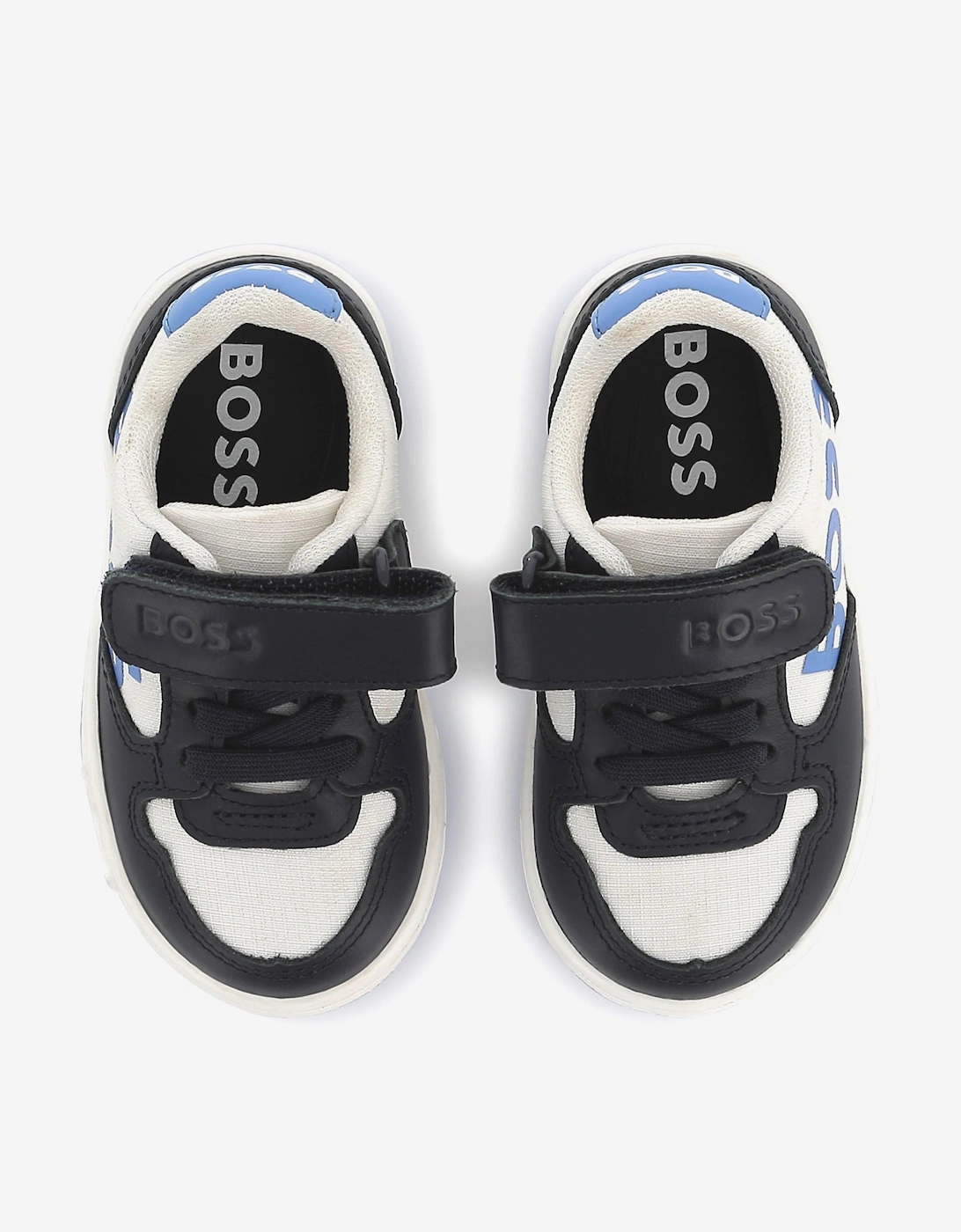 BOSS Boys Leather Logo Trainers in Navy