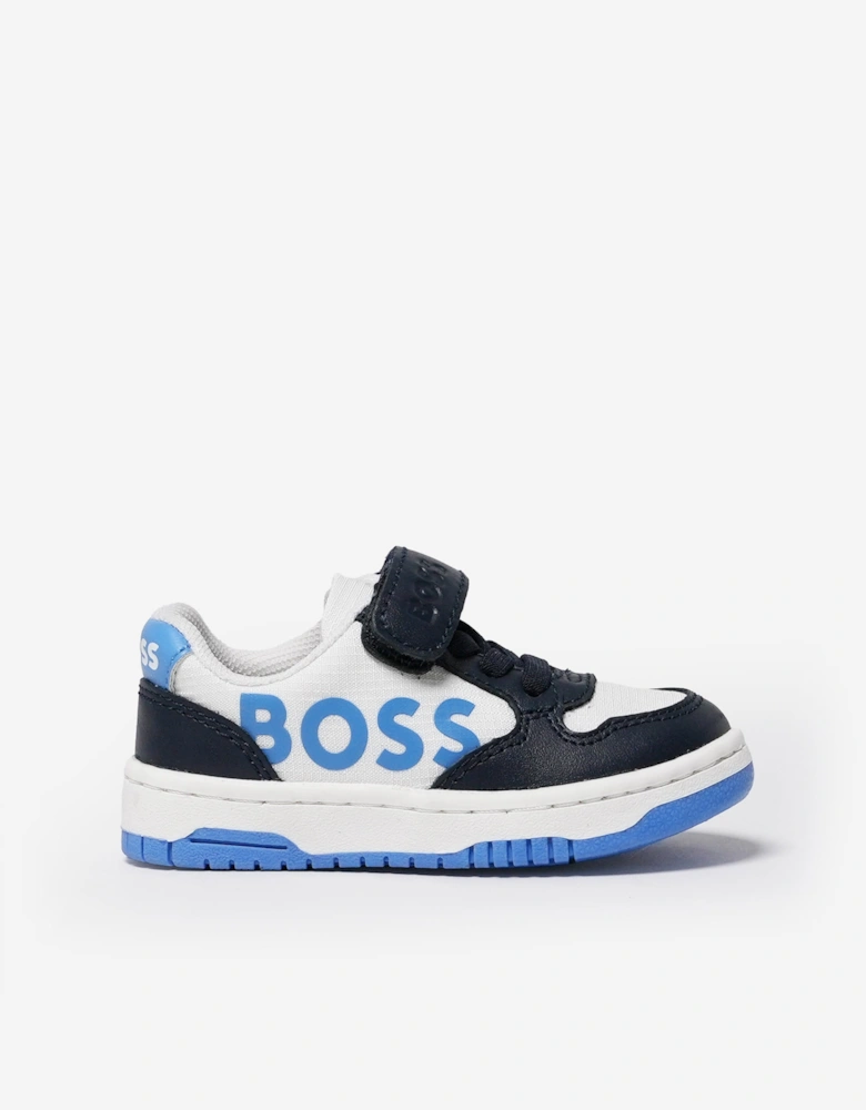BOSS Boys Leather Logo Trainers in Navy