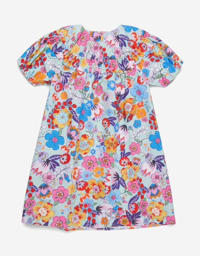 Girls Cotton Floral Print Dress in Multicolour