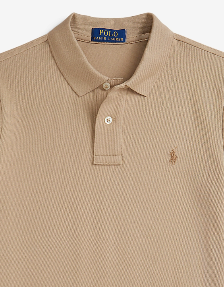 Boys Logo Slim Fit Polo Shirt in Beige
