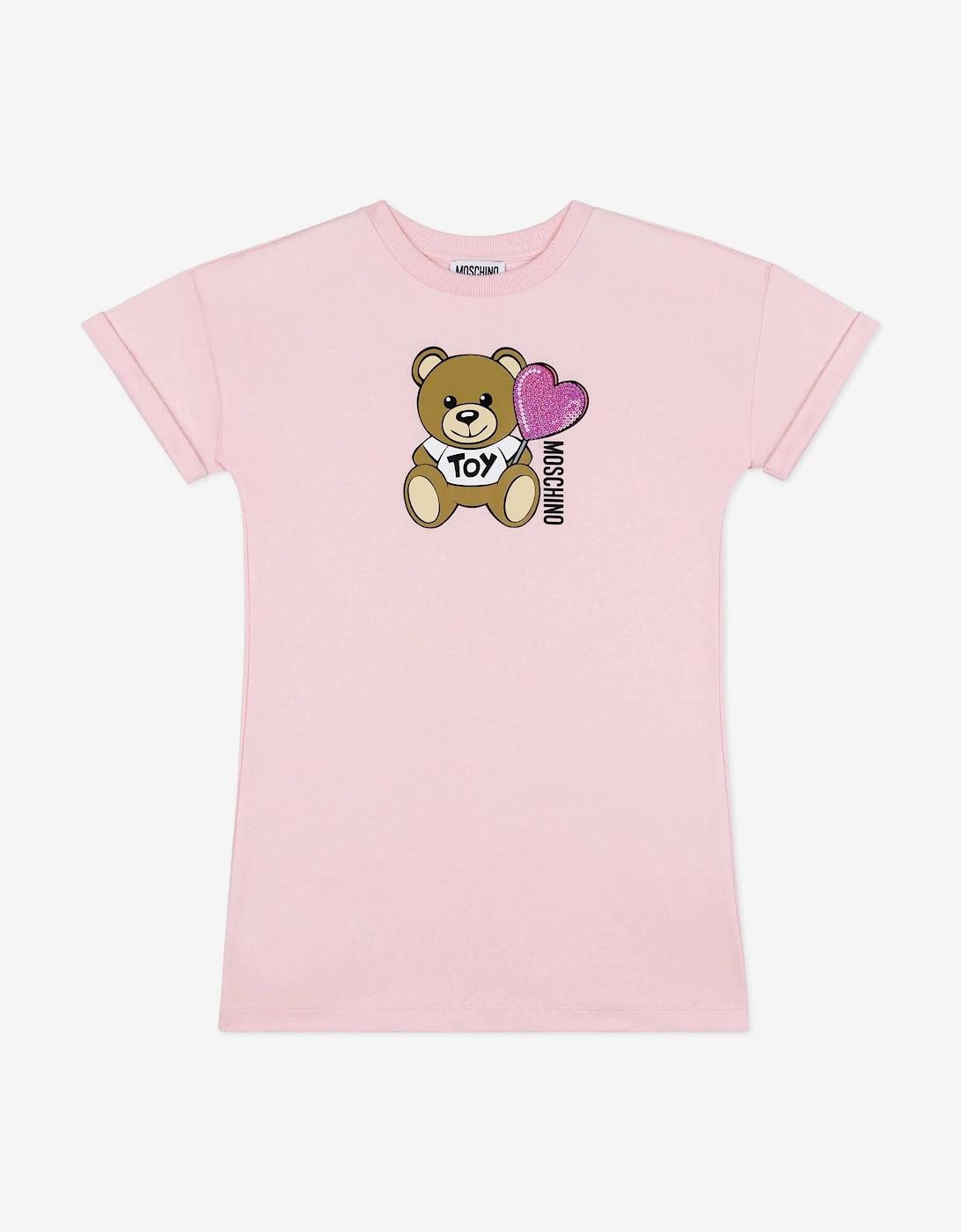 Girls Teddy Bear Logo Dress in Pink, 5 of 4
