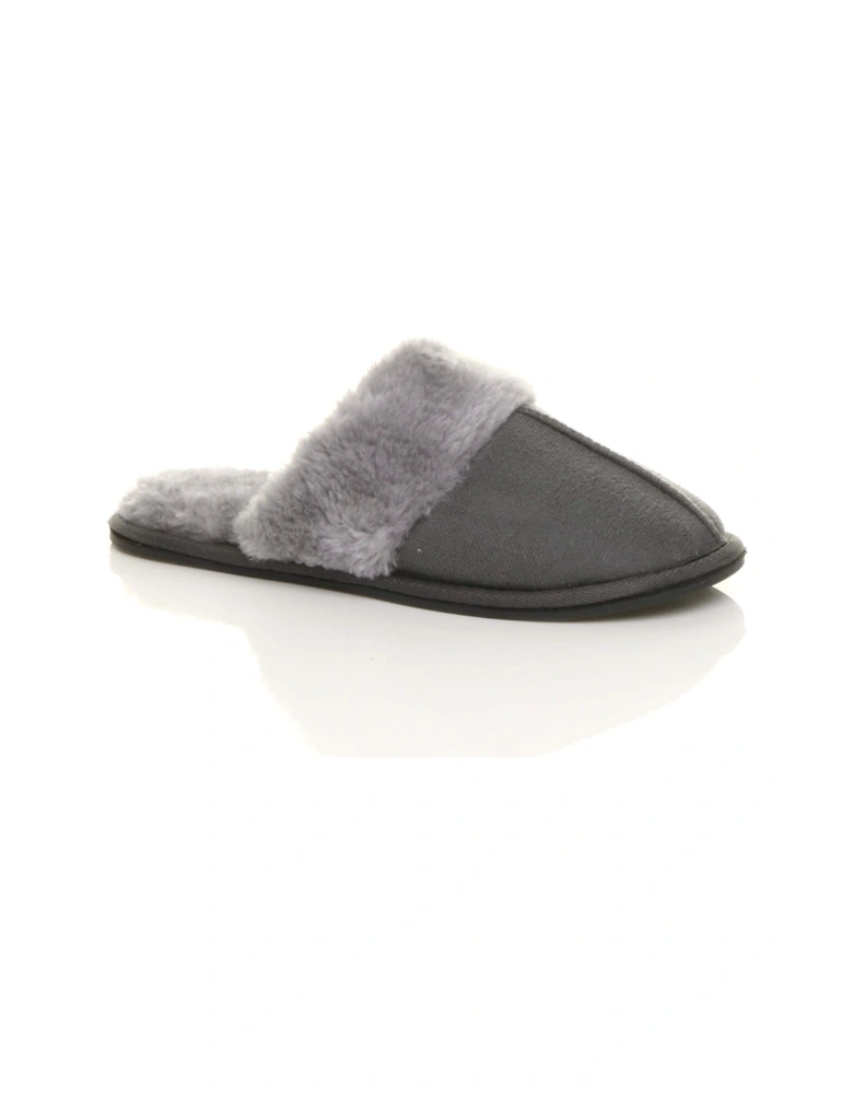 Flat  Heel Faux Fur Lined Mules  Slippers