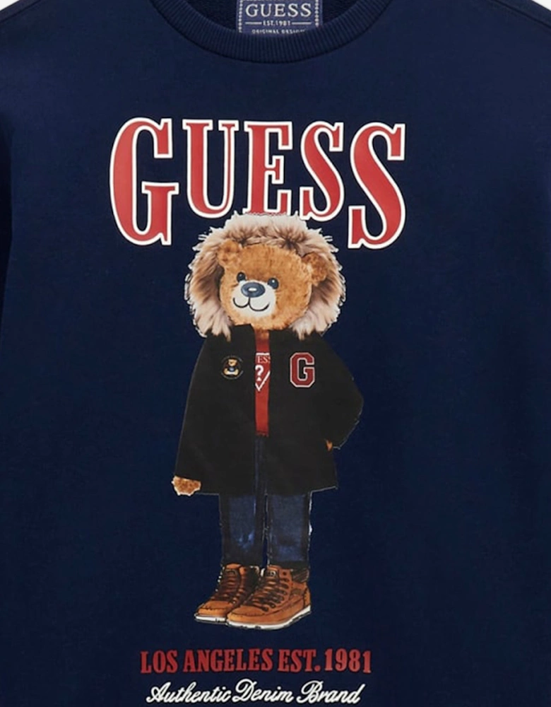 Boys Bear Logo Sweatshirt in Navy