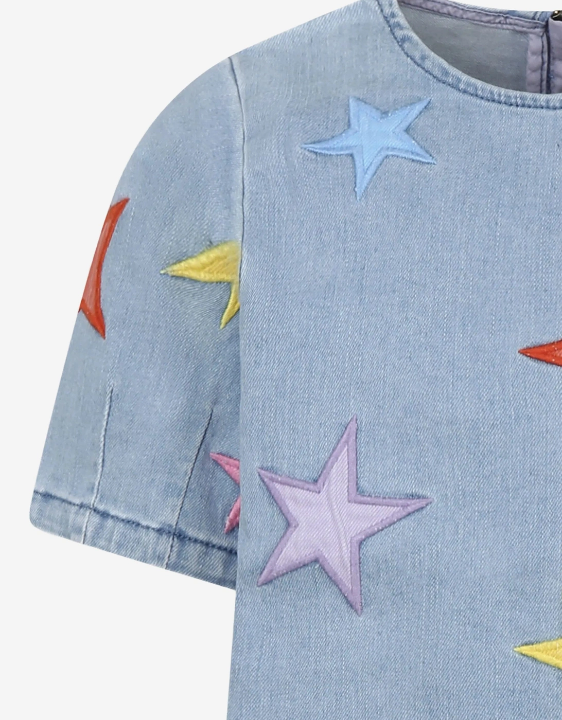 Girls Chambray Star Dress in Blue