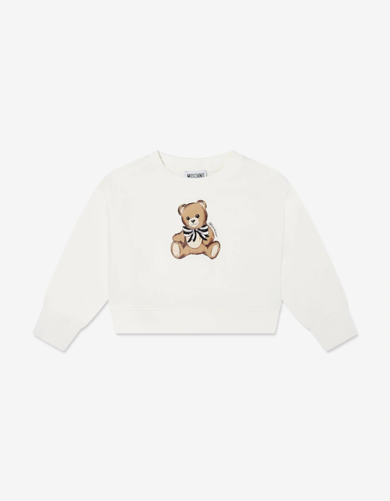 Girls Teddy Bear Sweatshirt in Ivory