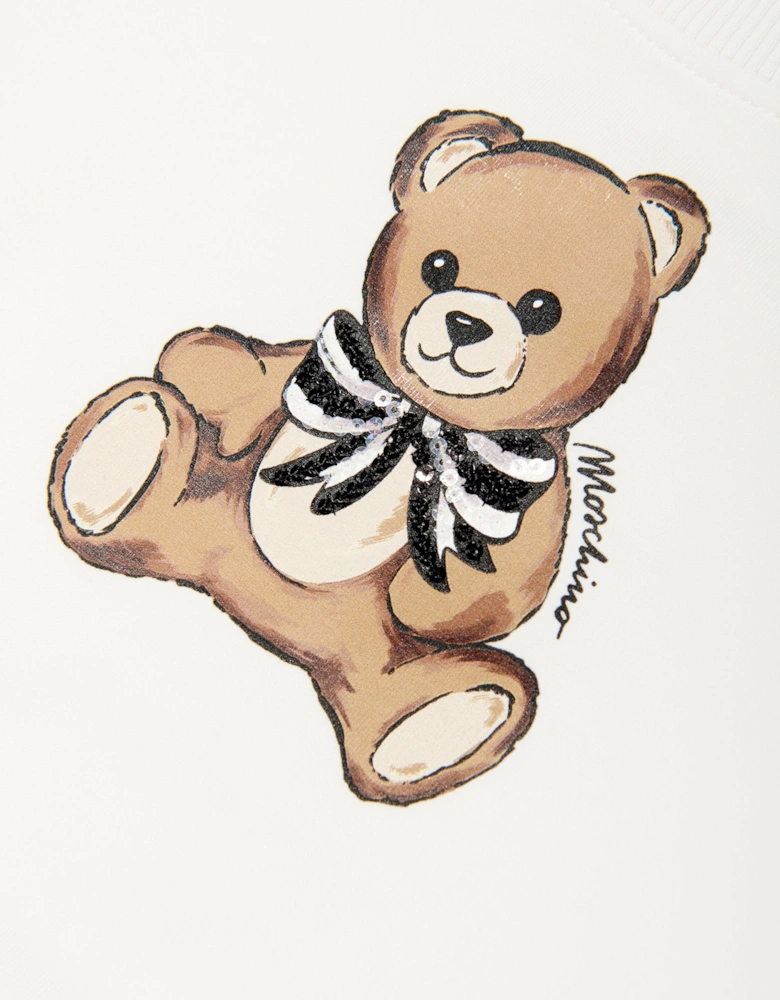Girls Teddy Bear Sweatshirt in Ivory