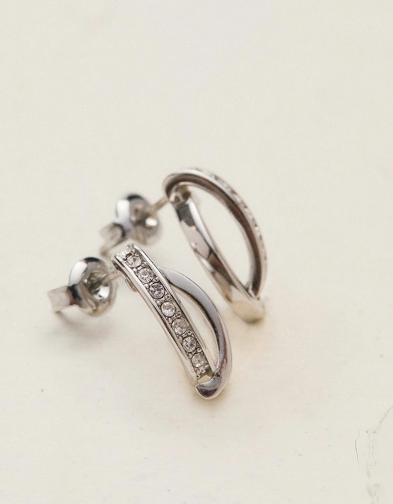 Silver Tone Oval Pavé Chain Stud Earrings