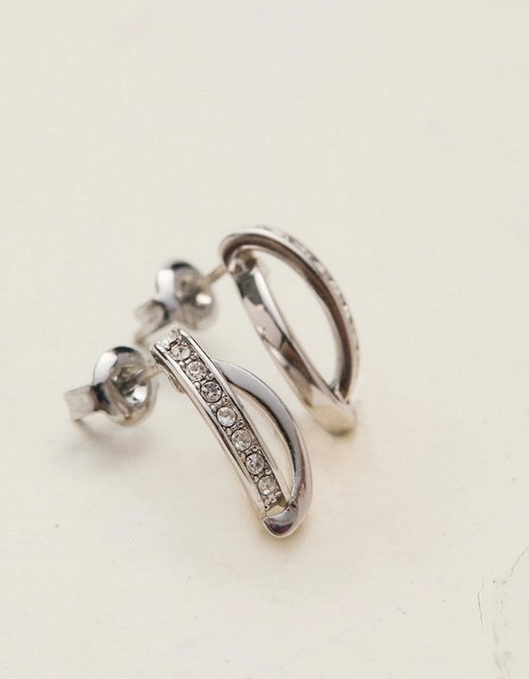 Silver Tone Oval Pavé Chain Stud Earrings