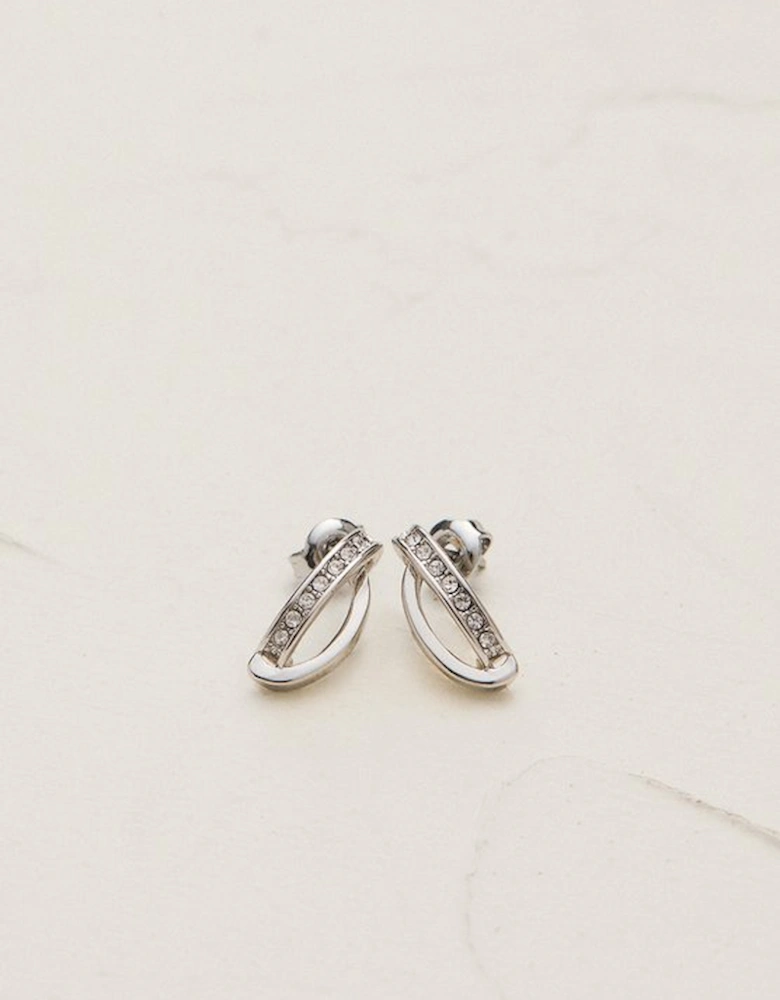 Silver Tone Oval Pavé Chain Stud Earrings