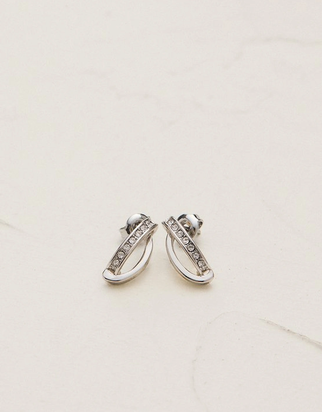 Silver Tone Oval Pavé Chain Stud Earrings