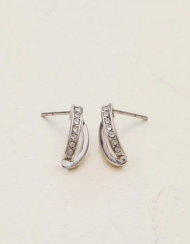 Silver Tone Oval Pavé Chain Stud Earrings
