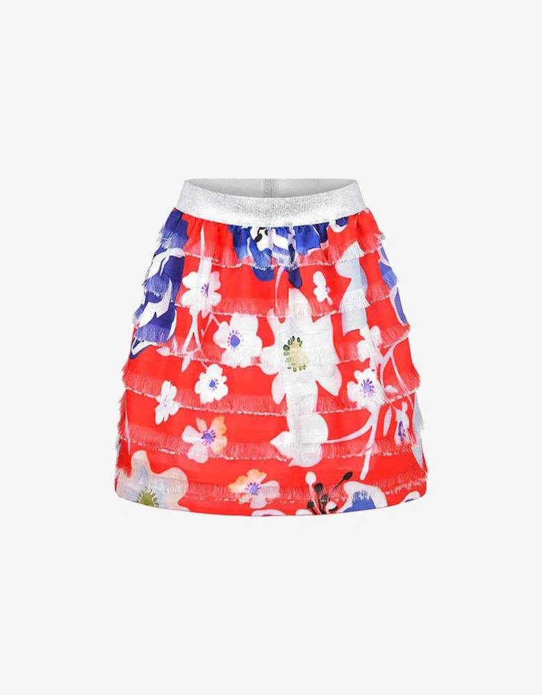 Girls Floral Print Layered Skirt