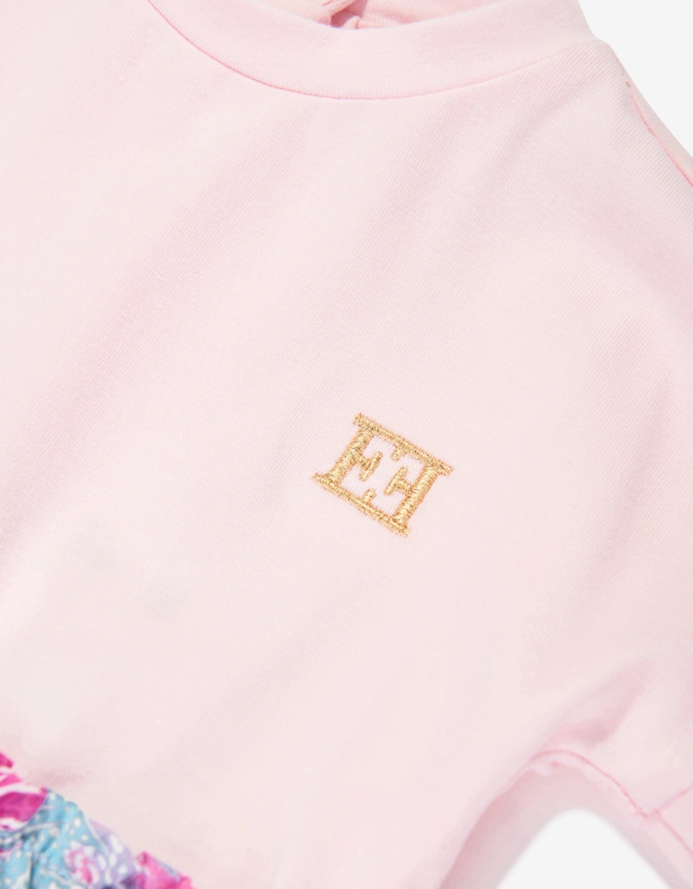 Baby Girls Bi-material Printed Dress in Pink