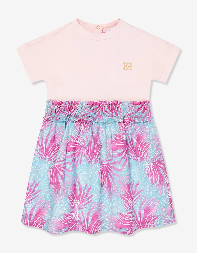 Baby Girls Bi-material Printed Dress in Pink
