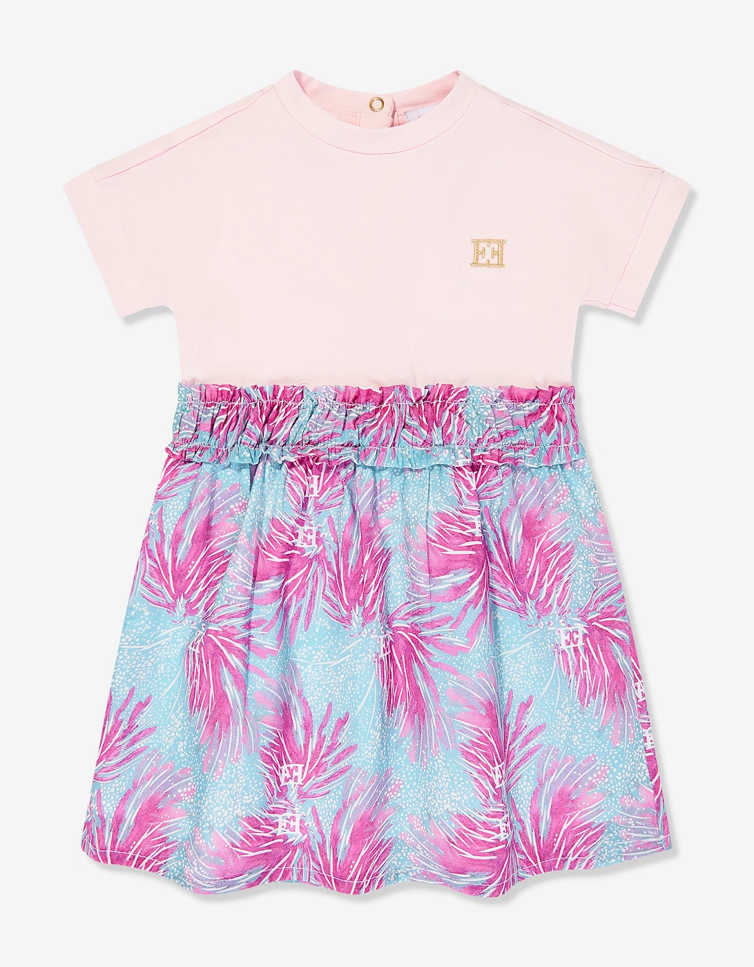 Baby Girls Bi-material Printed Dress in Pink, 5 of 4