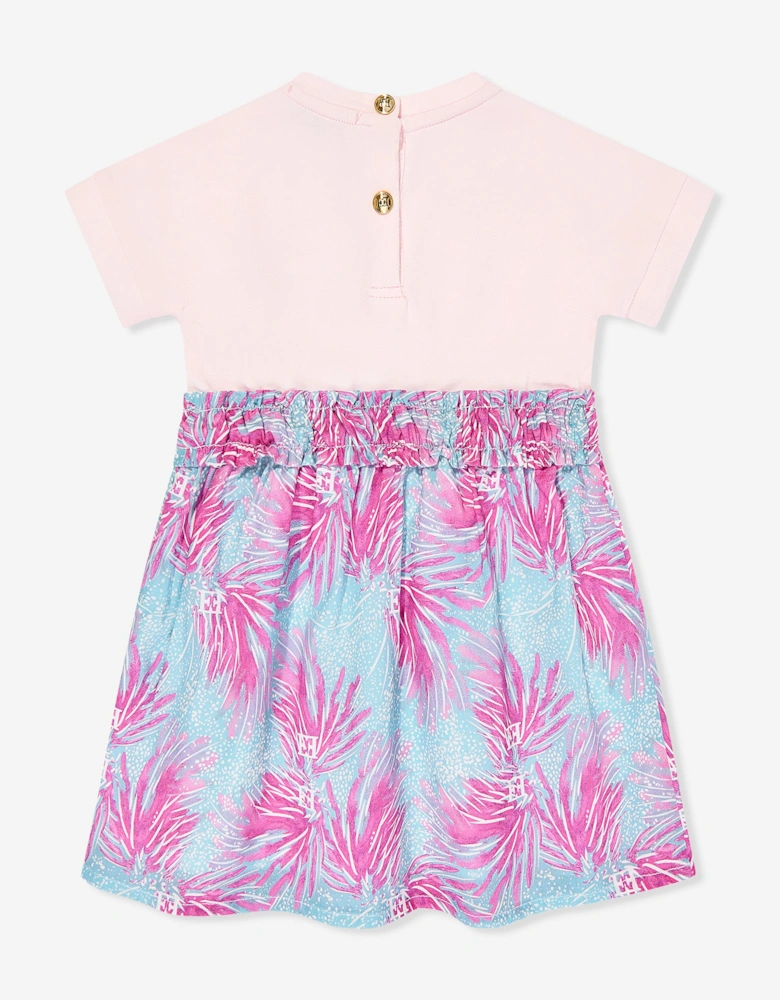 Baby Girls Bi-material Printed Dress in Pink