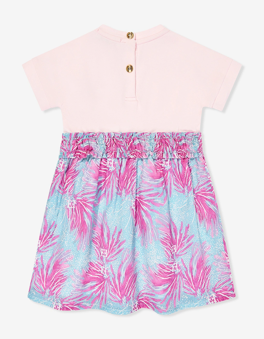Baby Girls Bi-material Printed Dress in Pink