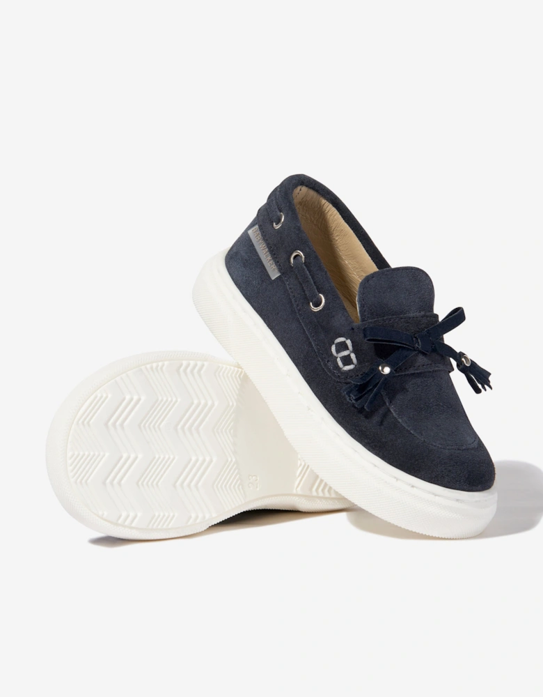 BABYWALKER Boys Suede Bow and Fringe Loafers in Navy