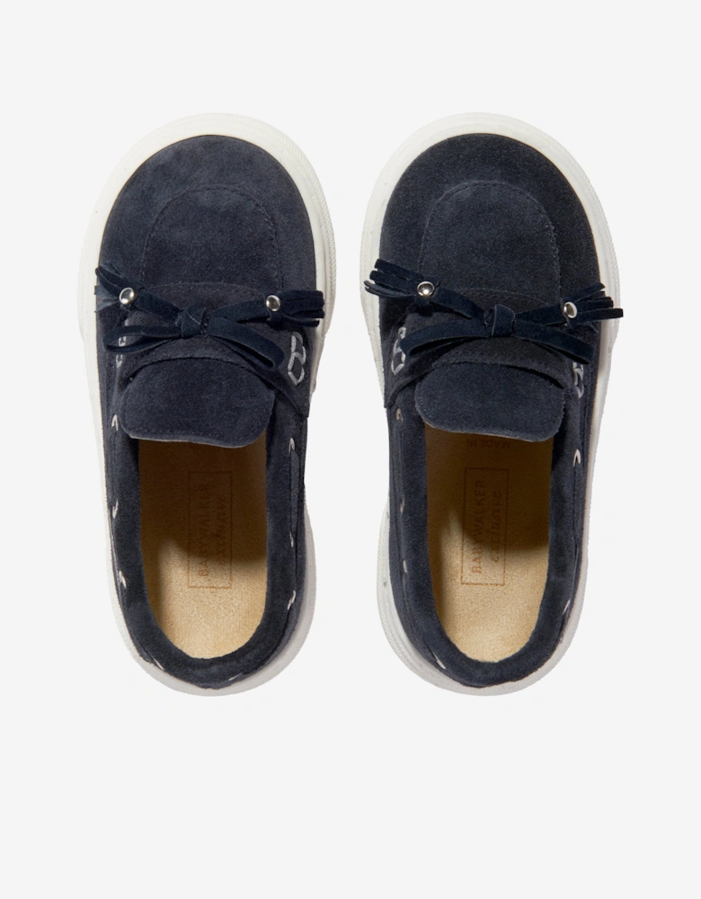 BABYWALKER Boys Suede Bow and Fringe Loafers in Navy