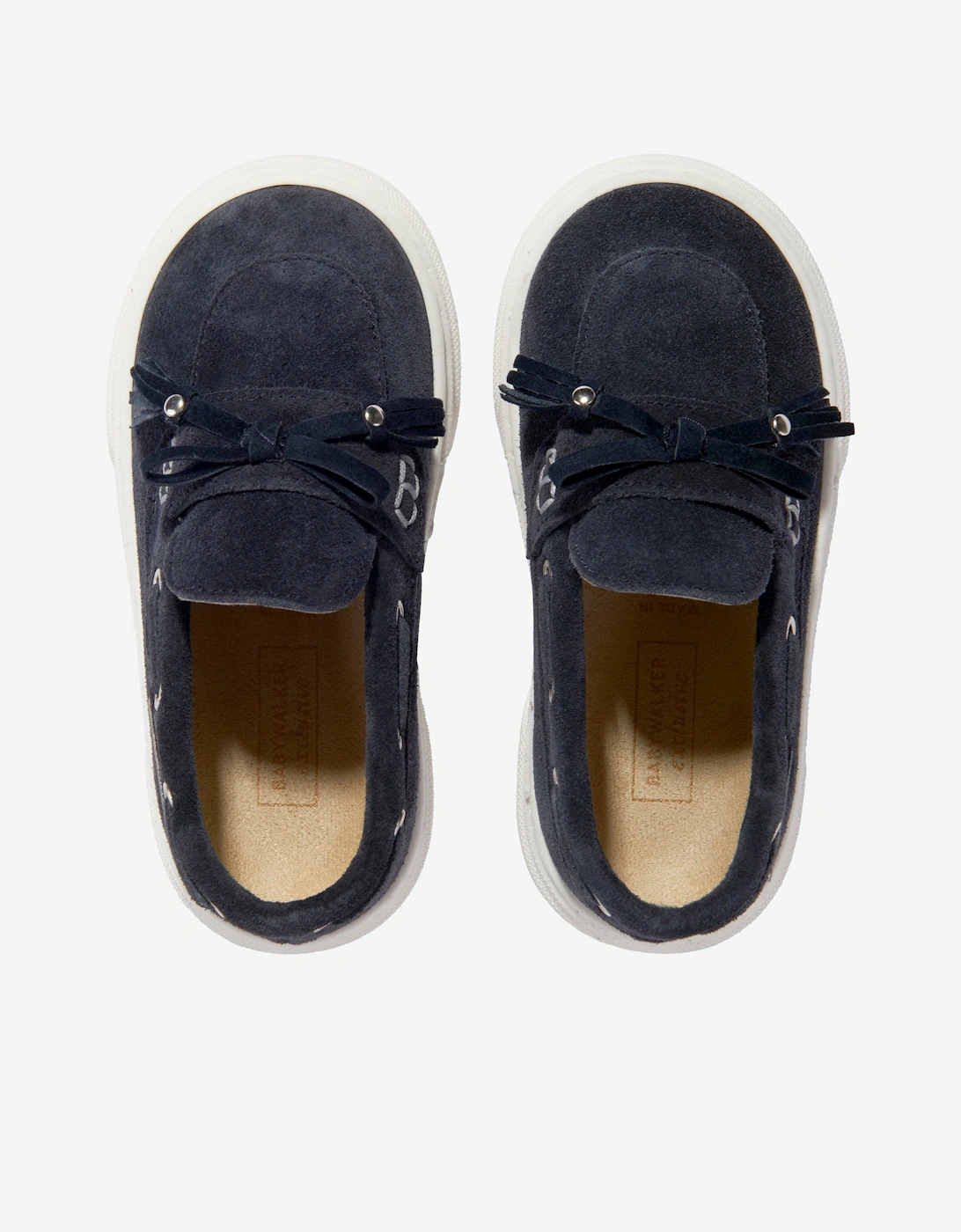 BABYWALKER Boys Suede Bow and Fringe Loafers in Navy