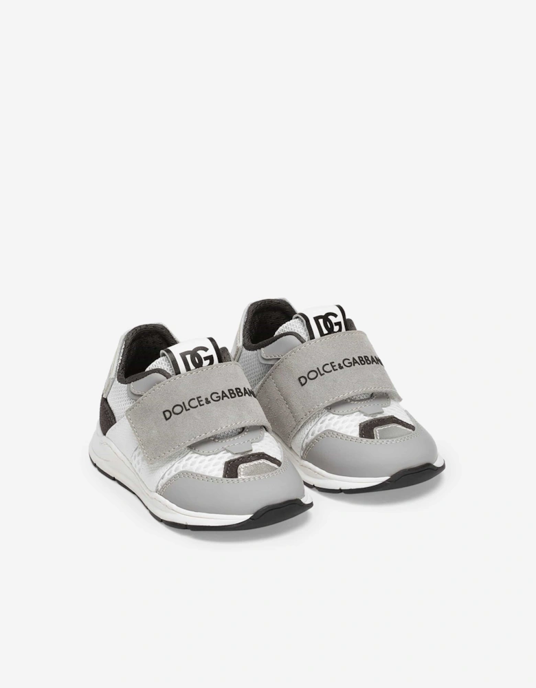 Boys Velcro Strap Logo Trainers in White