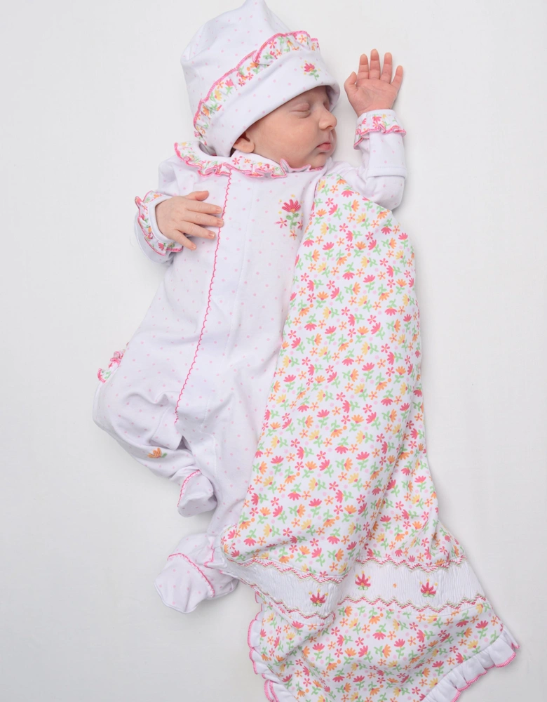 Baby Girls Embroidered Ruffle Babygrow in White