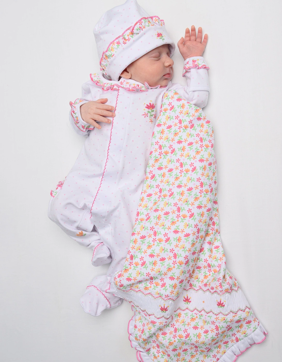 Baby Girls Embroidered Ruffle Babygrow in White
