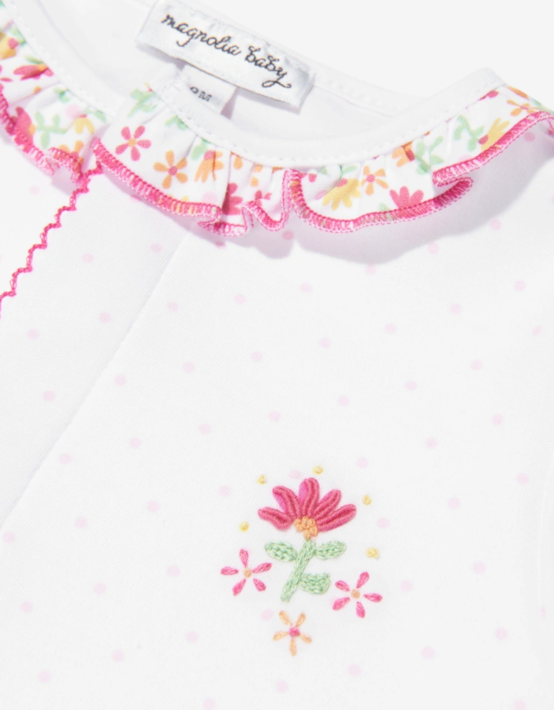 Baby Girls Embroidered Ruffle Babygrow in White
