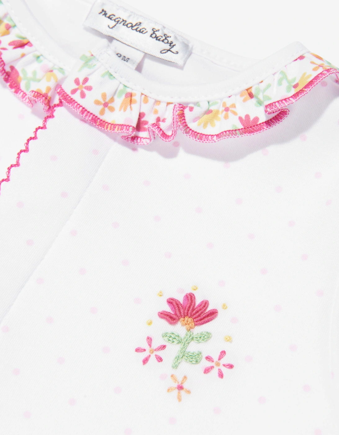 Baby Girls Embroidered Ruffle Babygrow in White