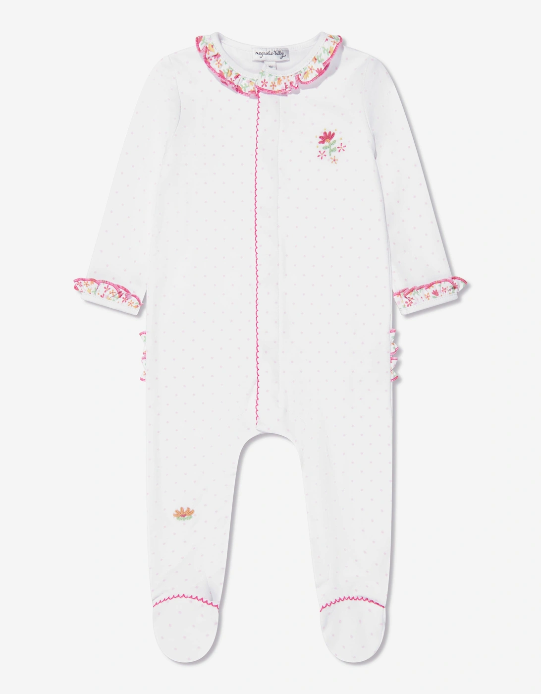 Baby Girls Embroidered Ruffle Babygrow in White, 6 of 5