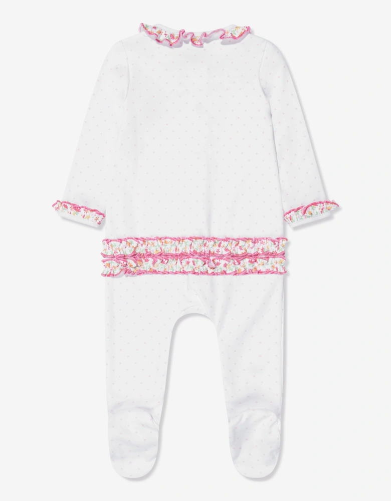 Baby Girls Embroidered Ruffle Babygrow in White