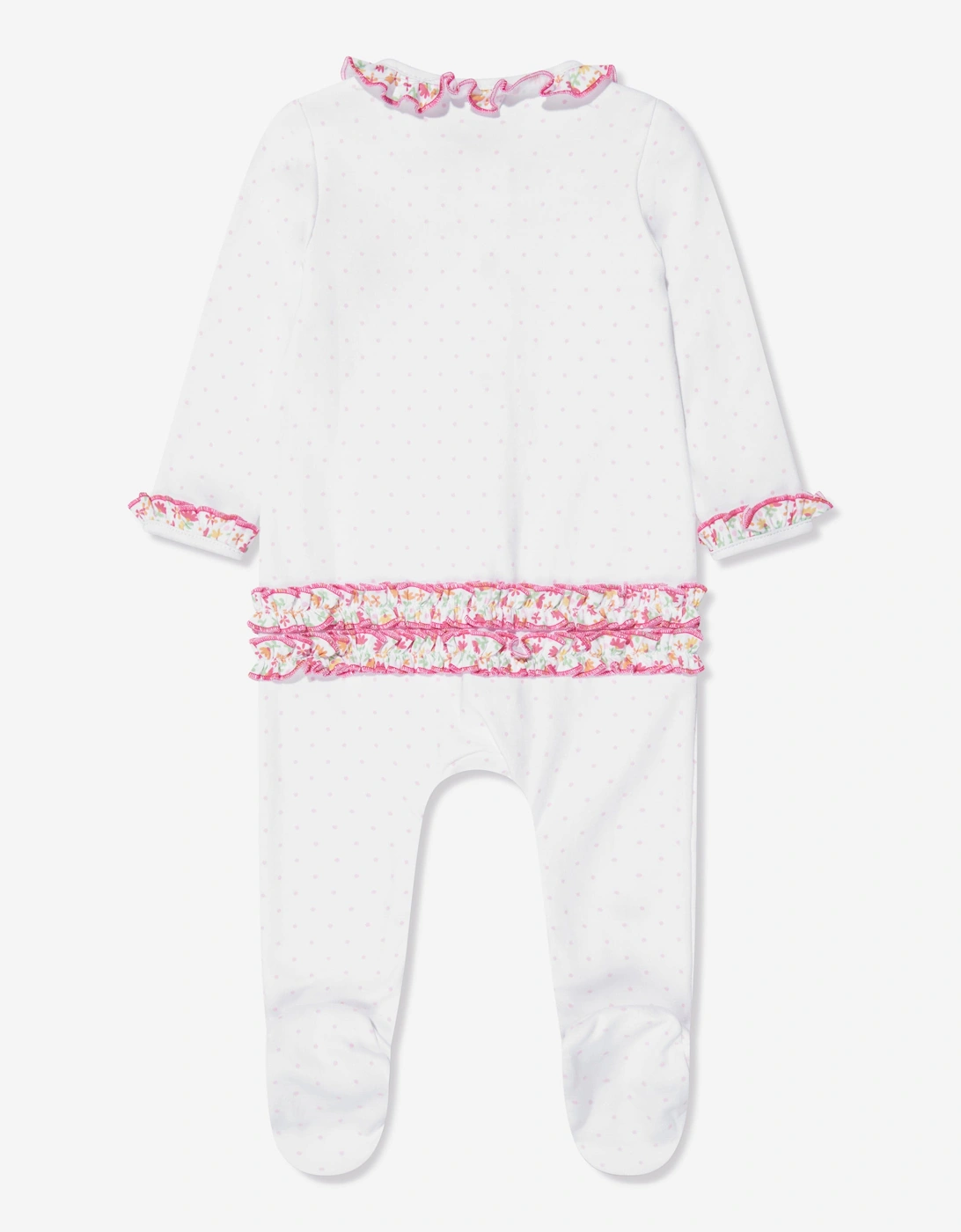 Baby Girls Embroidered Ruffle Babygrow in White