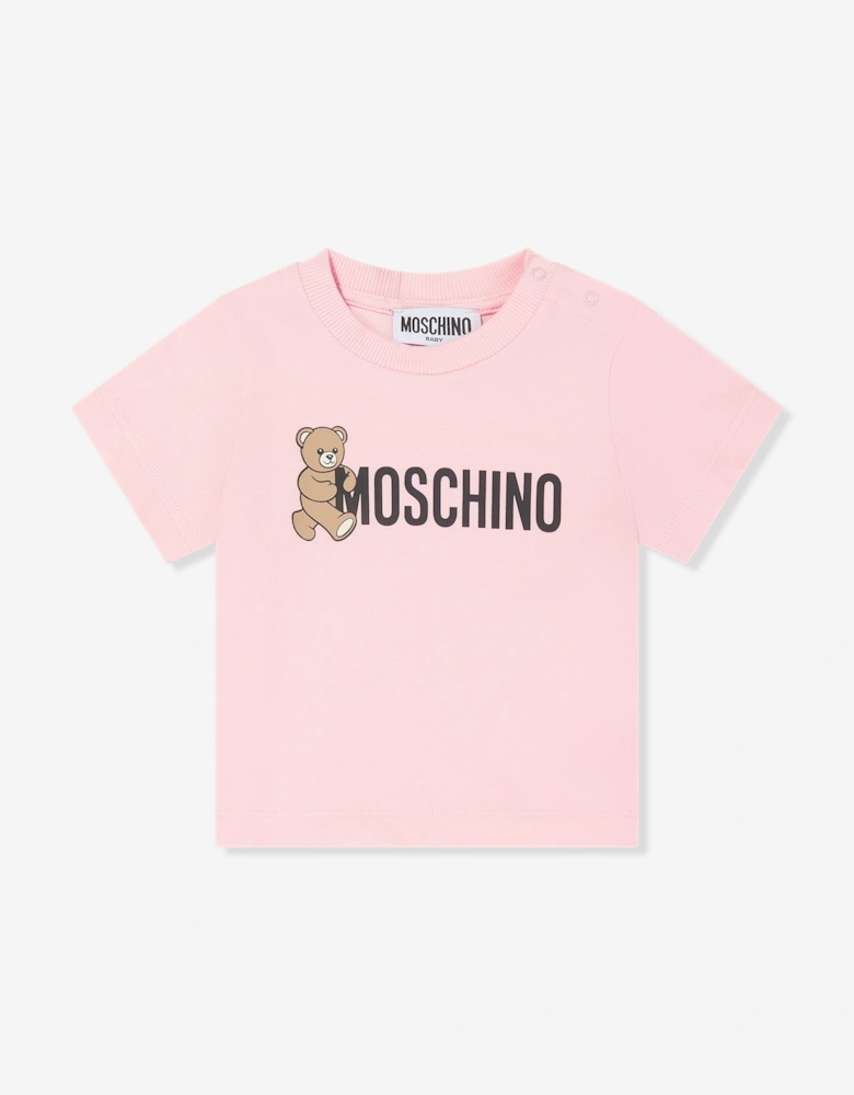 Baby Girls Teddy Bear Logo T-Shirt in Pink