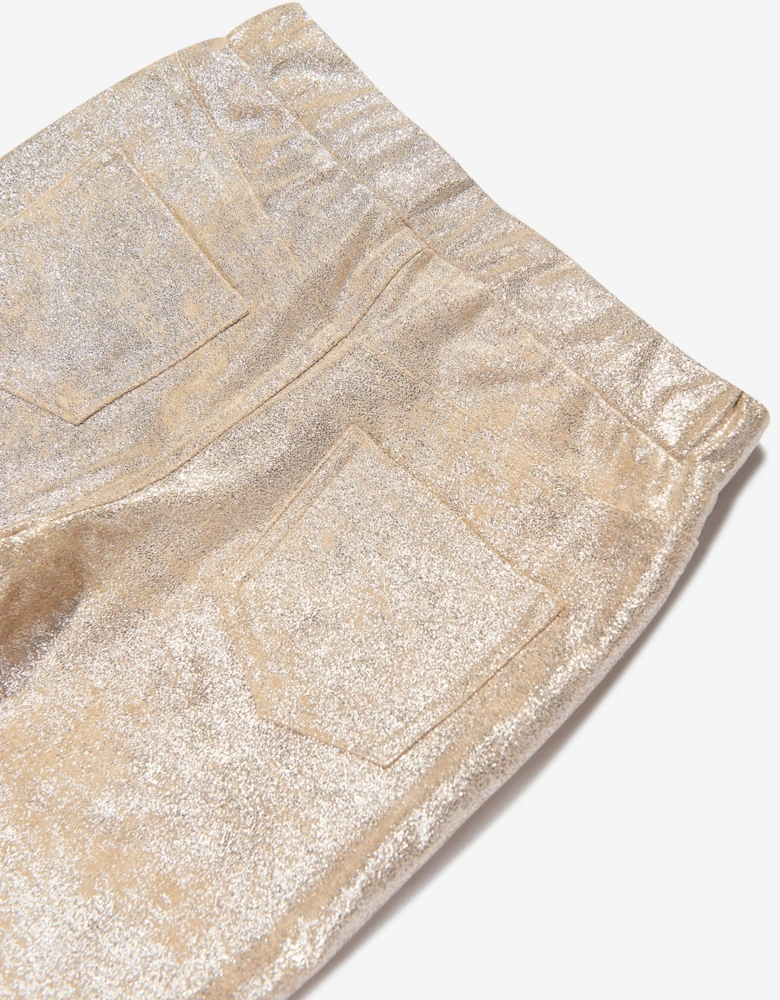 Girls Foil Suede Leggings in Gold
