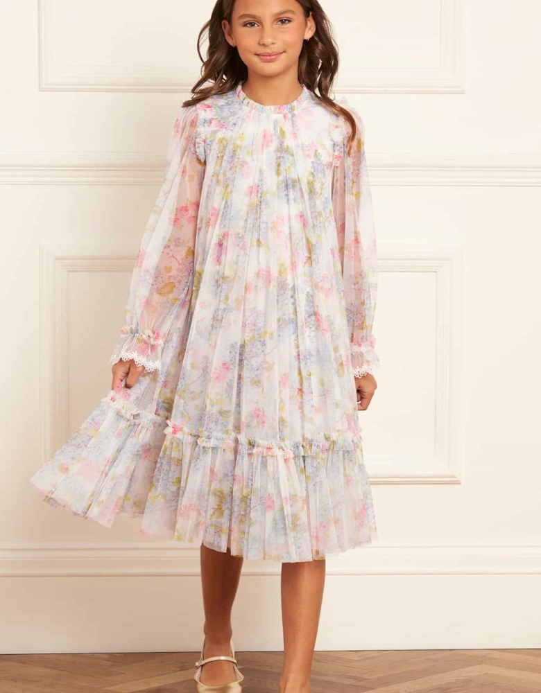 Girls Hydrangea Long Sleeve Dress in Multicolour