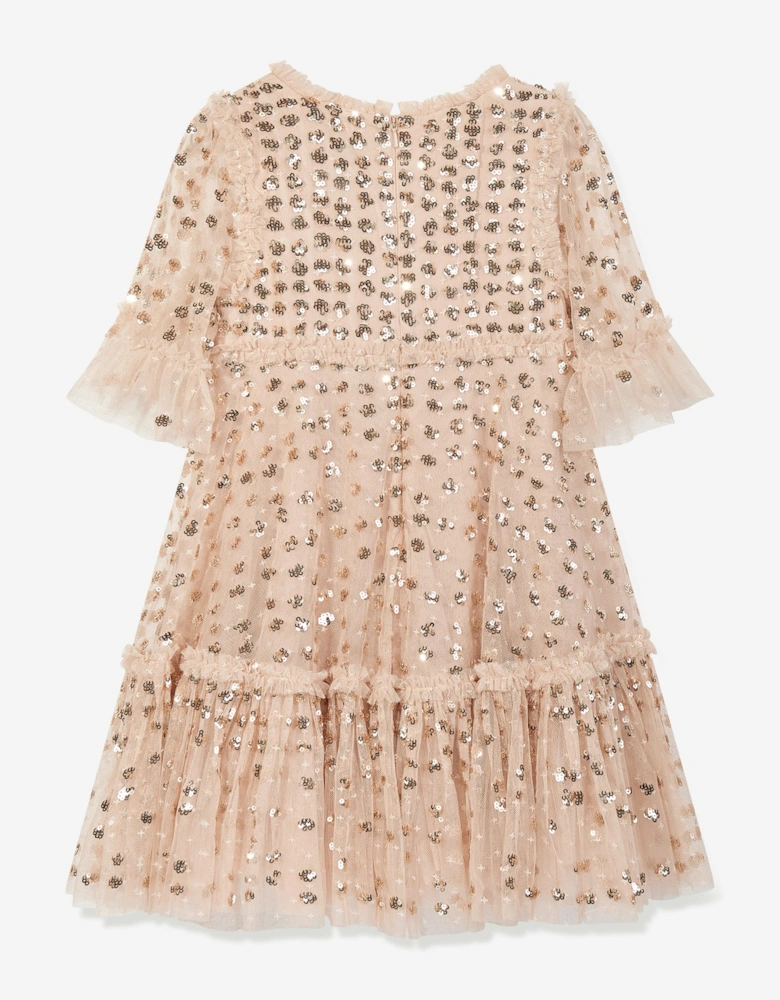 Girls Raindrop Sequin Dress in Gold